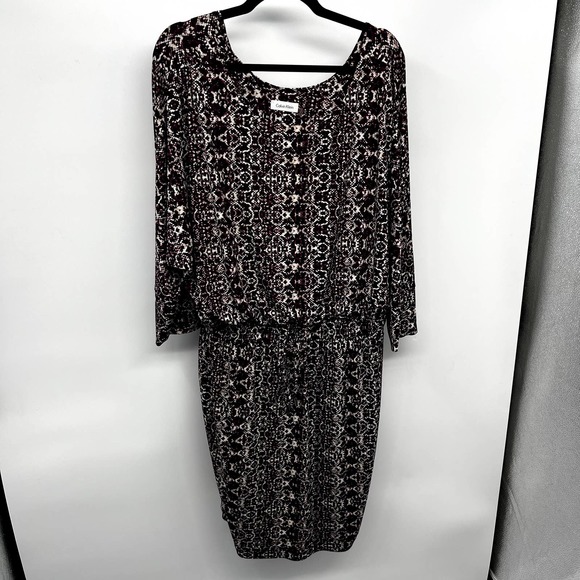 Calvin Klein Dresses & Skirts - Calvin Klein Womens Blouson Dress 20W Plus Size Printed Dolman Sleeve Aubergine